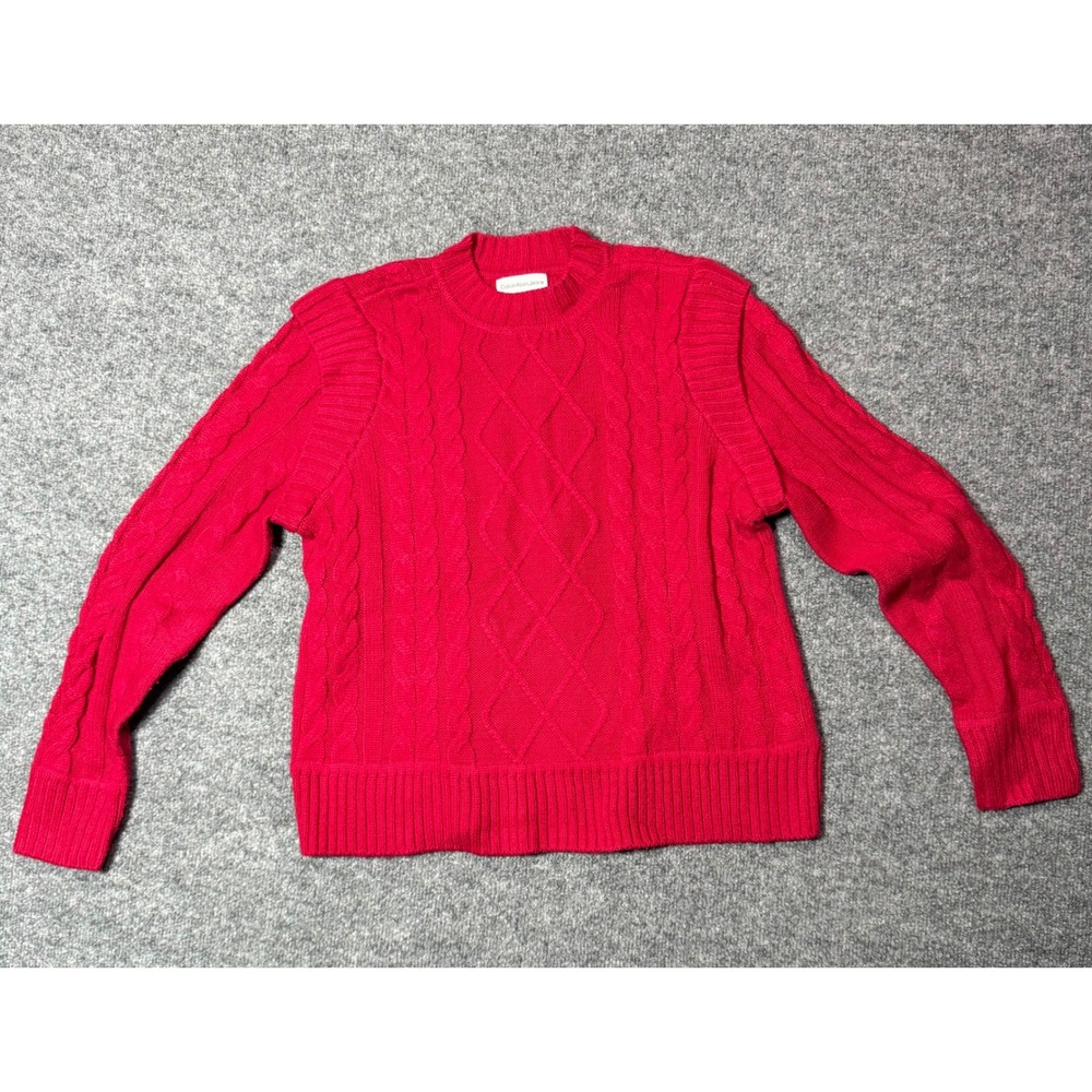 Calvin Klein Jeans Womens Cable Knit Crew‎ Neck Red Sweater Small Petite